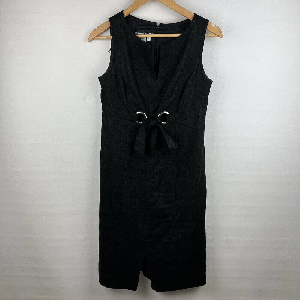 Donna Morgan Dress Size 4 Black Linen Sleeveless Sheath - Picture 9 of 9